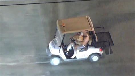 Shirtless man in golf cart leads police on chase