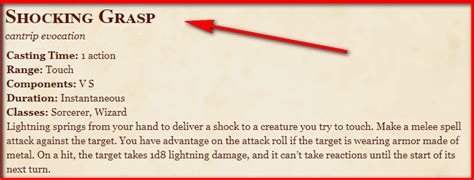 Shocking grasp 5e. .  ...