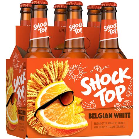 Shocktop beer. Watch on. A 12-ounce serving of Shock Top Belgian White beer contains 170 calories, which is on the lower end of the calories spectrum for beer. However, consuming multiple servings adds up quickly. For perspective, drinking two 12-ounce servings of this beer adds up to 340 calories, the same amount of calories in two medium glasses of wine. 