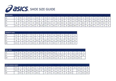 Shoe Width Guide ASICS