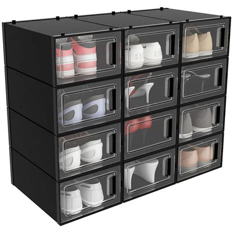 Shoe storage boxes stackable. ADOV Shoe Storage Box, 6 PCS Transparent Plastic Shoe Organiser, Clear Stackable Shoe Boxes, Durable versatile Sneakers and Shoe Holder Containers with Lids for Women Men and Kids Fit Up to UK-12. 31. £3999 (£6.67/count) RRP: £49.99. Join Prime to buy this item at £31.99. FREE delivery Tue, 13 Feb. 