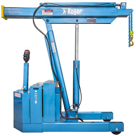 Shop crane. Walk-behind Crane, 15 ft., 4,500 lbs. Maximum lift capacity up to 2.25 tons. Height reach up to 15'; horizontal reach up to 9'. 223' of usable cable. Designed to fit tight spots for challenging lifts. Add this walk-behind crane to your cart now. Low Emissions. 