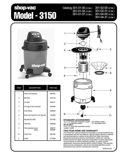 Our parts lists are provided free to our customers. Just add them to your cart and checkout - they are free and you will not be charged. Once ordered, you will receive a link to the downloadable parts list (as a PDF). Catalog Number: 5872700. Model Number: H87S550A. Product: 5 Gallon* Red / Black Portable Vac.