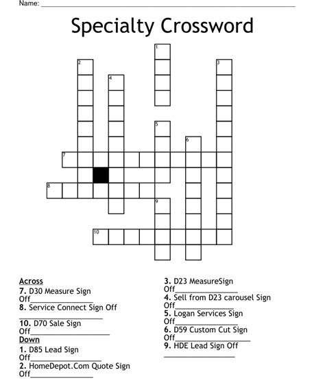Find the latest crossword clues from New York Times Crosswords, LA Times Crosswords and many more. Enter Given Clue. Number of Letters (Optional) ... Shopify specialty 2% 6 NICHES: Specialty segments 2% 4 SPIN: Flack's specialty 2% 4 AMOR: Cupid's specialty 2% 8 EIGHTEEN .... 
