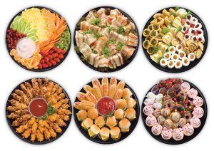 Shoprite catering platters. Serves 10-12. $39.99. Mozzarella Tomato Shooters. Skewers threaded with ciliengine mozzarella balls, grape tomatoes and basil, drizzled with ShopRite balsamic Glaze. Serves 10-15. Disposable platter for display purposes included. $25.99. Poppers. Filled with Cheddar or cream cheese and served with marinara sauce. 