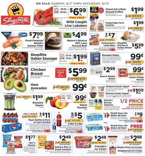Shoprite flier. January 12, 2023. Find the current ShopRite online weekly circular, valid from Jan 13 – Jan 19, 2023. The circulars offer great value and savings on hundreds of household and grocery items from your favorite brands. Keep your week running with savings and dig into great value on Bone-In Chuck Steak, Bowl & Basket Boneless Skinless, Fresh ... 