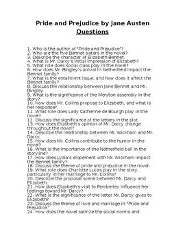 Short Answer Study Guide Questions Pride And Prejudice