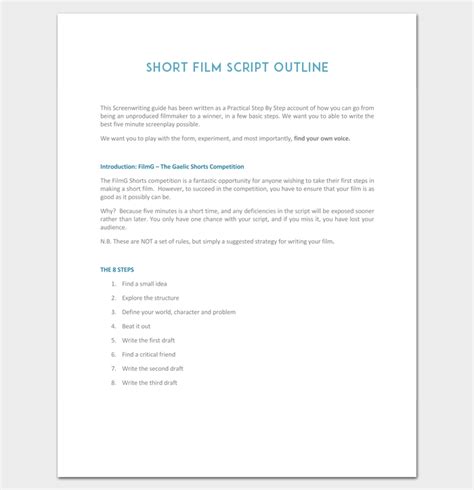 Short Film Outline Example Film script, Short film scripts, Script
