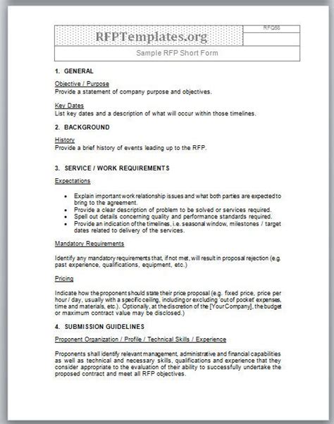 Short Form Rfp Sample Rfp Templates