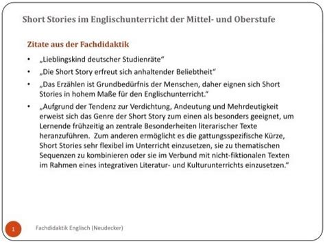 Short Stories im Englischunterricht der Mittel- und Oberstufe