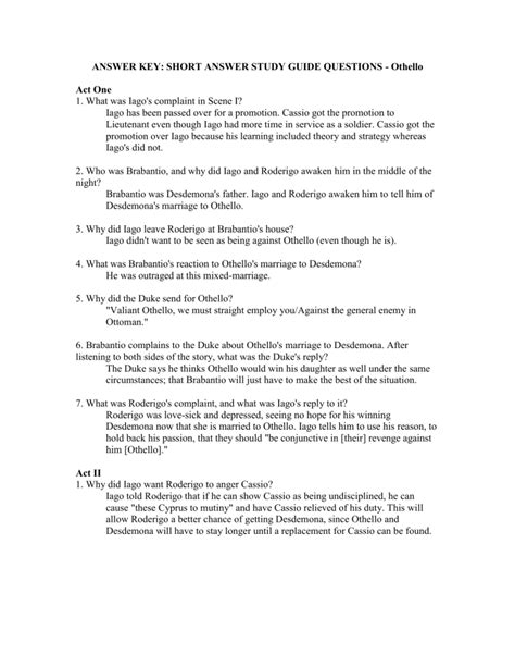 Short Study Answer Guide Answers Questions