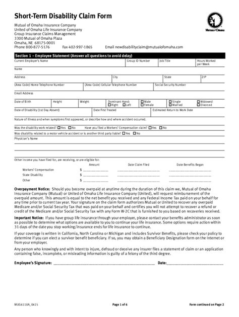 Short Term Disability Claim 20152024 Form Fill Out and Sign