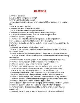 Short Test Answer Bacteria Questions