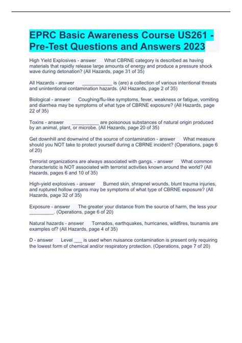 Short Test Cbrne Eprc Answers