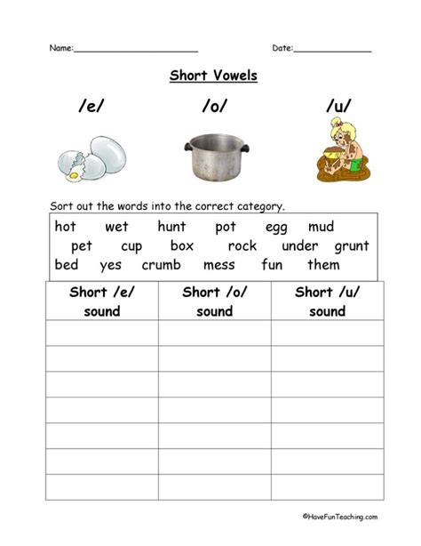 Short Vowels Worksheet Have Fun Teaching