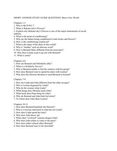 Short answer study guide questions brave new world answers. - Cobra cb 29 ltd classic manual.