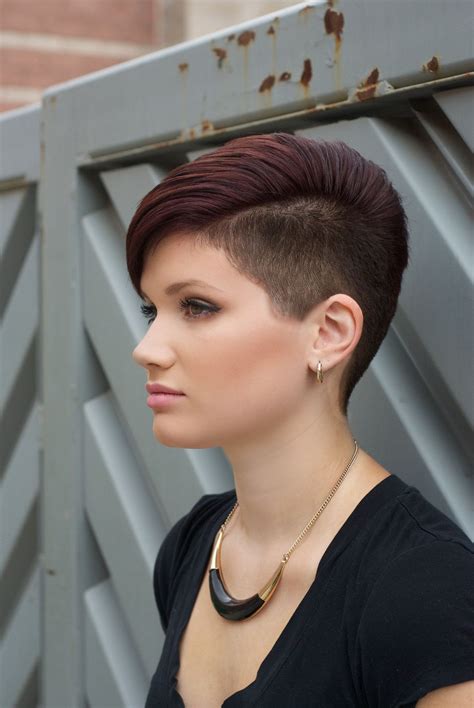 Short hair shaved on one side. The great thing about shaved hairstyles for women is that this haircut trend works on a range of hair types and textures. Whether you have natural hair, fine strands, color-treated tresses or any other hair type, consider one of these shaved styles for women. 10 Shaved Hairstyles for Women. Here are 10 ways to wear shaved hairstyles for women: 1. 
