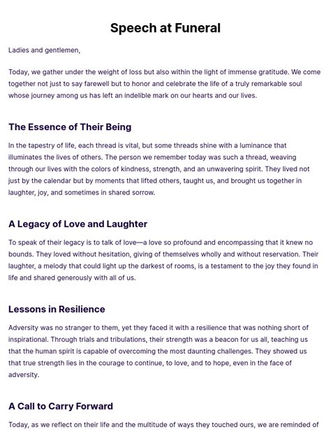 Short heartwarming funeral speech examples. .  ...