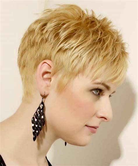 2. Cropped Pixie with Choppy Bangs. This pixie cut is one of the trendiest short haircuts for women with round faces these days. The tousled top and choppy fringe create the right volume, and the short, blunt side-burns keep the focus on the eyes, thus visually slimming the round face. Save.. 