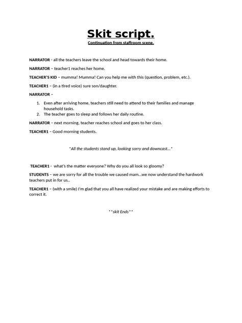 Short skit script on teamwork.  In the original script Nick only has two lines, and he hasn't ...