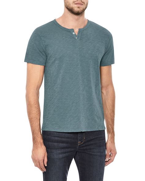 Short sleeve henley mens. This pocket shirt is made from 5-ounce 100% cotton and polyester with a three-button neck placard. The left chest pocket has a Key woven label, and there's a ... 