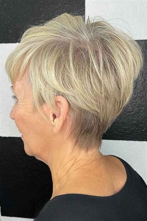 Curtain bangs for women over 60 with short hair are very trendy. C