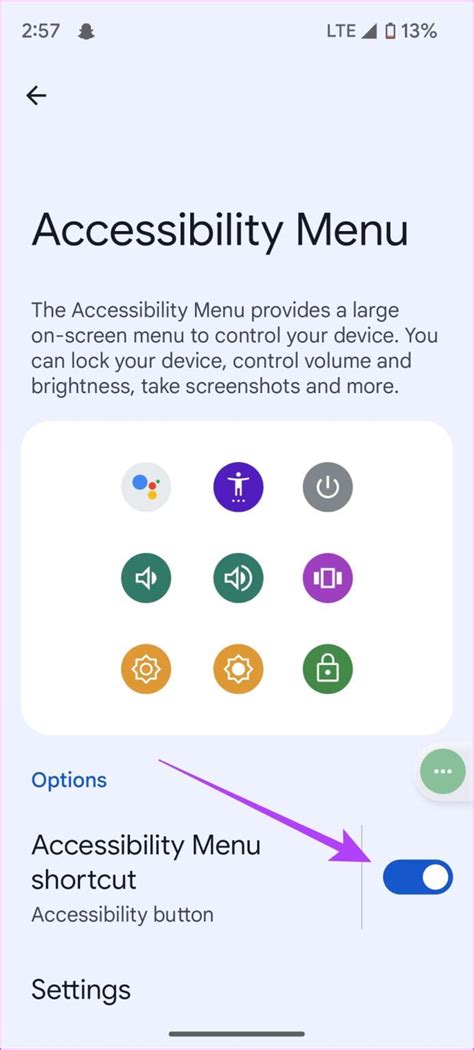Shortcuts accessibility settings.  From the Menu below here, select the Setting...