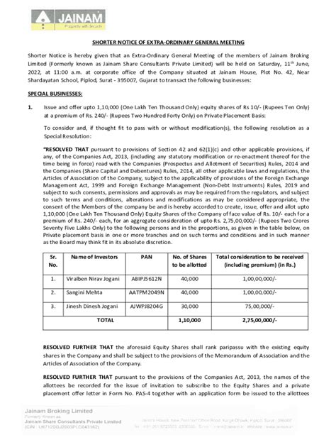 Shorter Notice Consent for AGM and EGM CompanyKayda