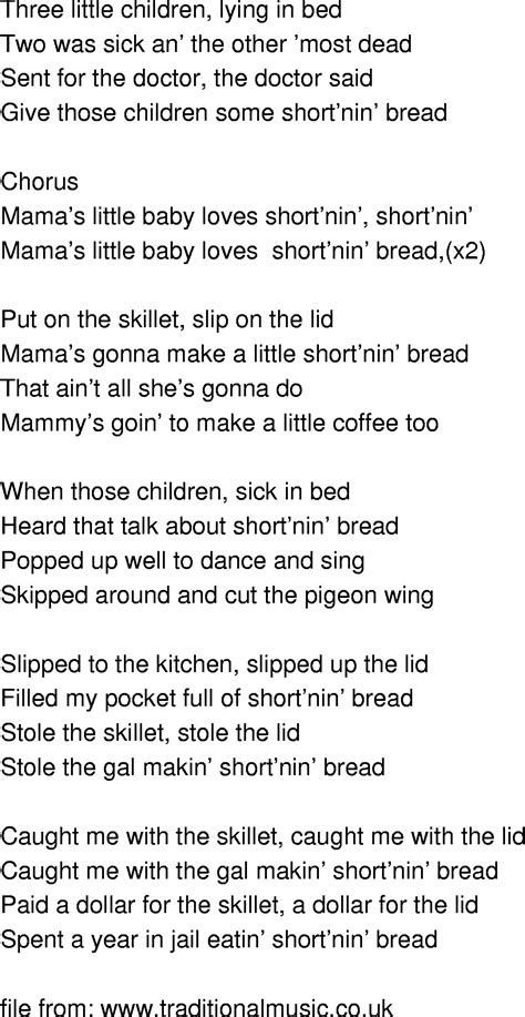 Shortnin’ Bread: Folk Song Lyrics and Sound Clip - Songs for …