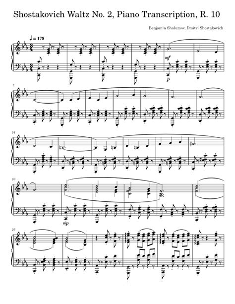 Shostakovich Waltz No. 2, Piano Transcription Sheet music for Piano