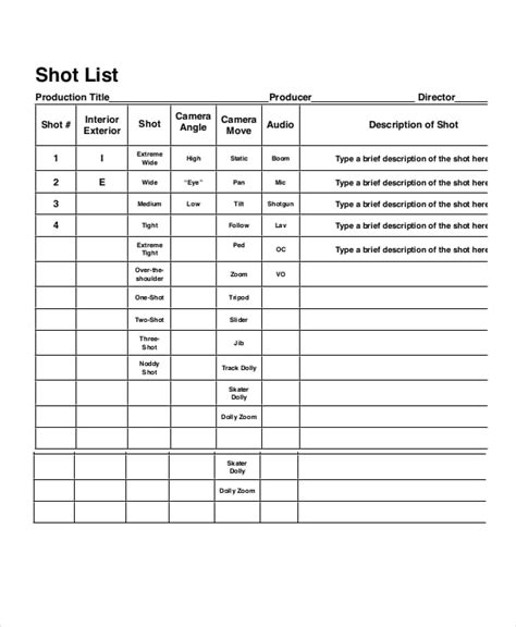 Shot List Template 10+ Download Free Documents in Word, PDF
