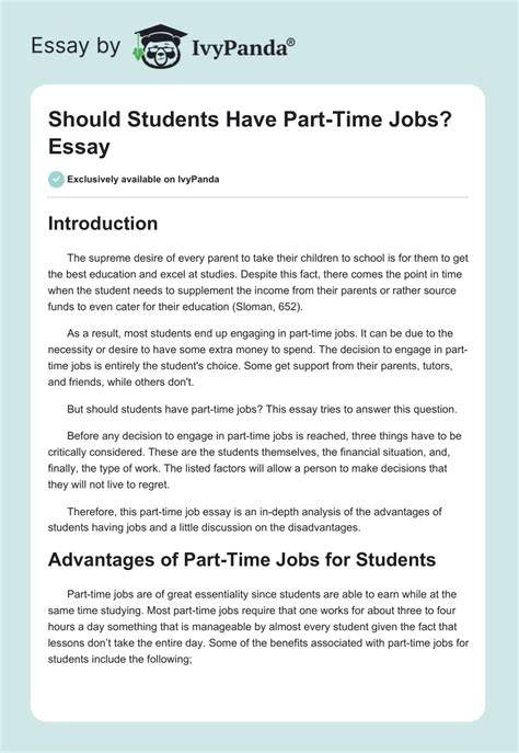 Should students have part time jobs essay.  Last paragraph : To conclude, having a...