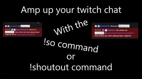 Shoutout command twitch. Let’s talk about setting up a shoutout command for Twitch using Nightbot that displays the game and a link to the channel of the person who was shouted out.W... 