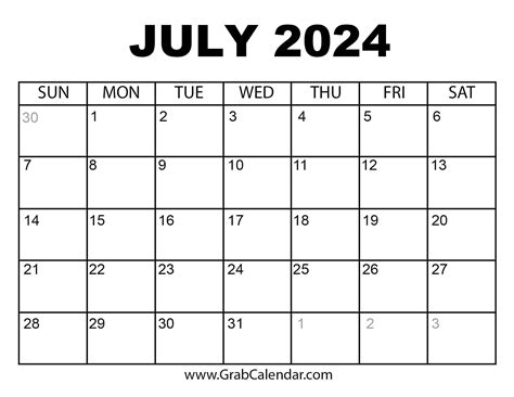 Show Me The July Calendar