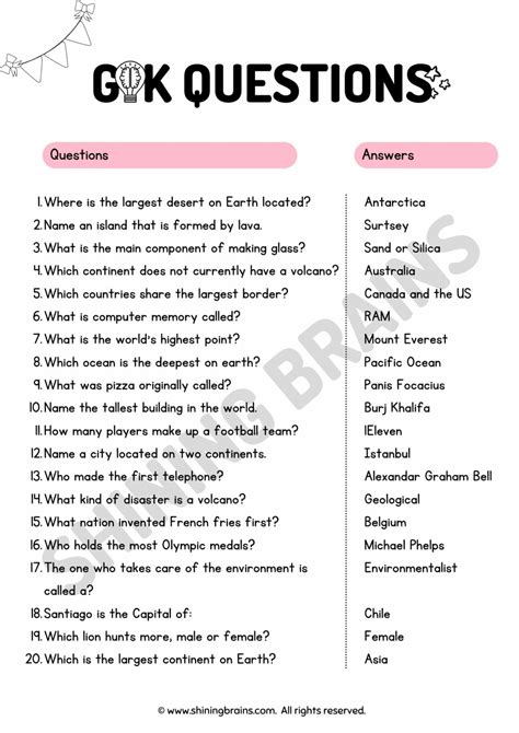 Show the general knowledge questions