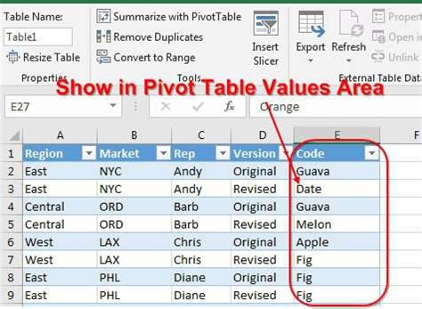 Show value as in pivot table