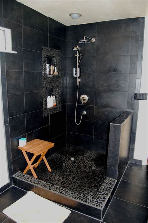 Shower Black Tile Floor