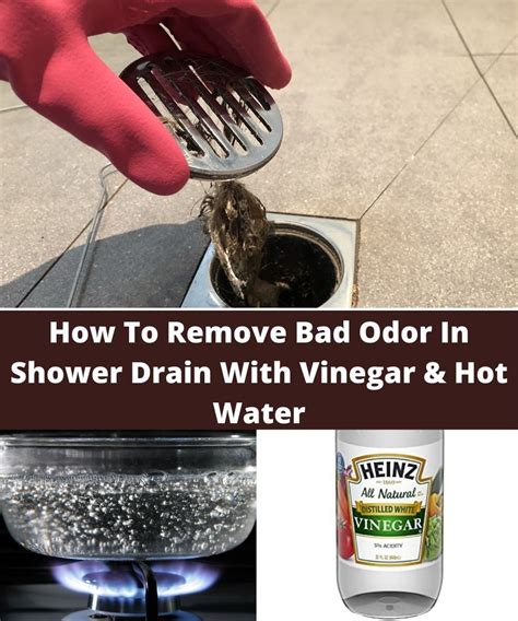 Shower drain odor. Cover it up for a few minutes. Now, mix a cup of baking soda and pour it into the drain. Following that, pour a cup of white vinegar into the drain. Cover the drain, and let the solution work inside the drain for a few more minutes. It will deodorize the shower drain. Flush the drain with hot water, and check the smell. 
