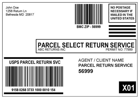 Shows a Parcel Select Return Service label for the RDU option using a