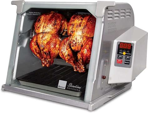 1.5-2 hours. Chicken Breast. 45-60 minutes. Game Hen. 1-1.5 hours. Remember to always let your meats rest for a few minutes before carving to allow the juices to redistribute. With this rotisserie approximate cooking time chart, you can confidently cook your favorite cuts of meat to perfection every time.. Showtime rotisserie and bbq