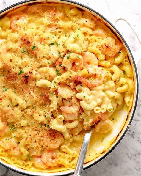 Shrimp mac and cheese. SERVES. 6. COOK TIME. 40 Min. Our Shrimp Mac 'n' Cheese is a seaside version of that classic comfort dish. The shrimp gives it an added flavor of summer, but this creamy, dreamy mac and cheese recipe is perfect all … 