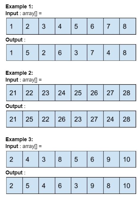 Shuffle 2n integers as a1-b1-a2-b2-a3-b3-..bn without using …