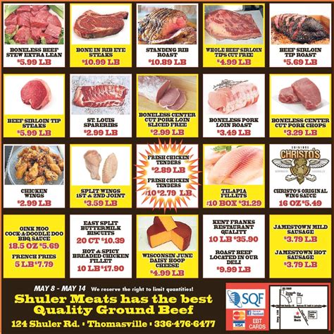 Shuler meats package deals. Our budget-friendly Meat Package Deals are a quick and easy way to plan meals for your family. Check out our full list of package deals below and call us today to place an order! ... “Great for the Grill” Package Deals. Steak Package Only $149.99. 2 pkgs. (2) 8 oz. N.Y. Strip Steaks; 2 pkgs. (2) 8 oz. Ribeye Steaks; 2 pkgs. (2) 8 … 