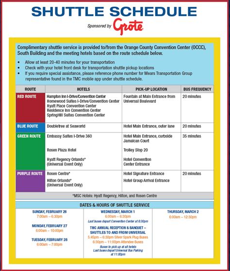 Shuttle Schedule TMC Annual 2024