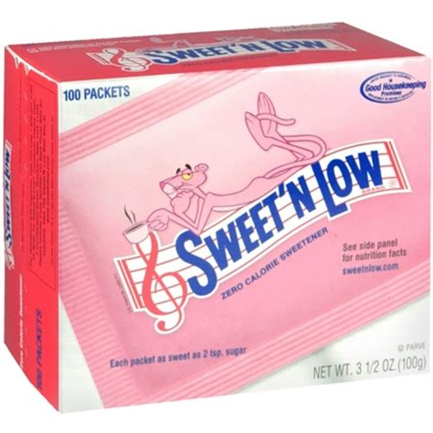 Saccharin brand names include Sweet and Low®, Sweet Twin®, Sweet'N Low®, and Necta Sweet®. It is 200 to 700 times sweeter than table sugar (sucrose) and contains no calories. The FDA has ...