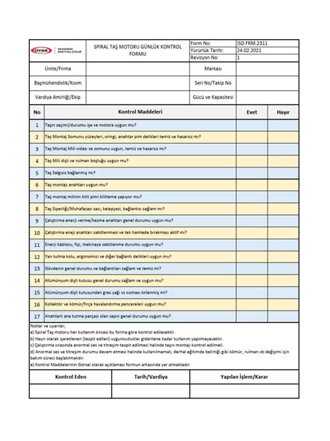 Si̇pi̇ral Kontrol Formu PDF Scribd.