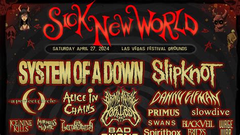 Sick new world. Each GA+ ticket includes admittance to Las Vegas Festival Grounds for Sick New World on May 13, 2023, plus the following: Performances all day on multiple stages at Las Vegas Festival Grounds Food choices from regional and local vendors Bars, concessions, official band merch, festival merch, fr 