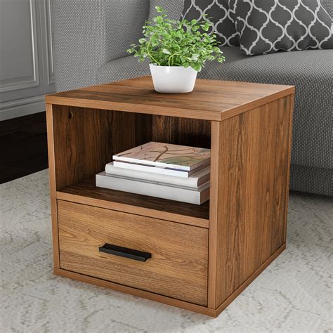 Side Table With Shelf And Drawer