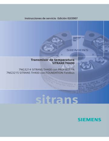 Siemens SITRANS TH400 PROFIBUS PA Configuration Manual