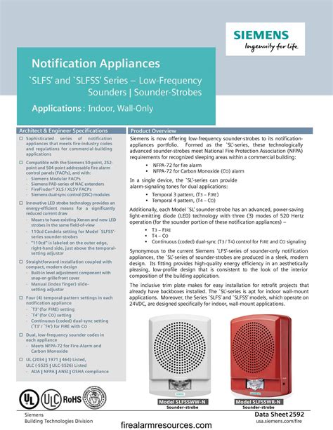 Siemens SLFS and SLFSS – Wall-Mount Sounder and LED Sounder-strobes …
